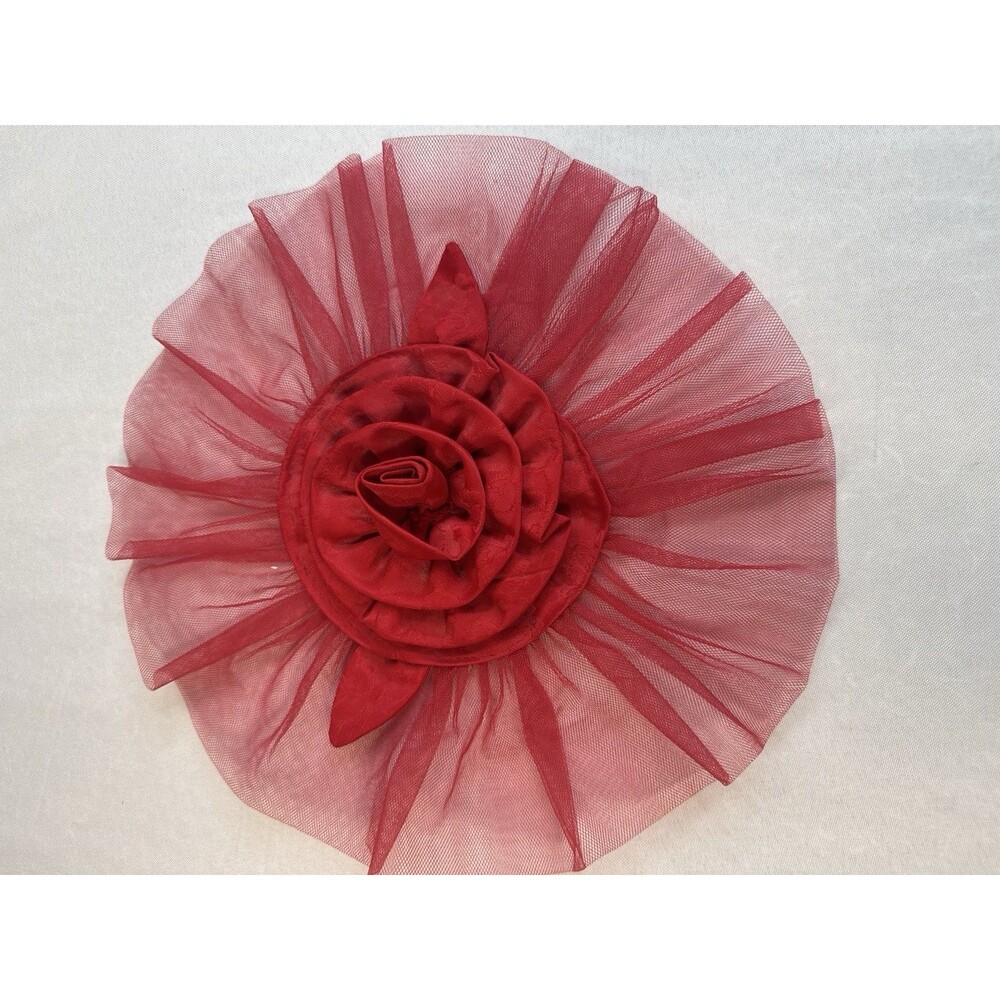 Vintage fabric tulle flower head piece for wedding Red rose 12 inch diameter